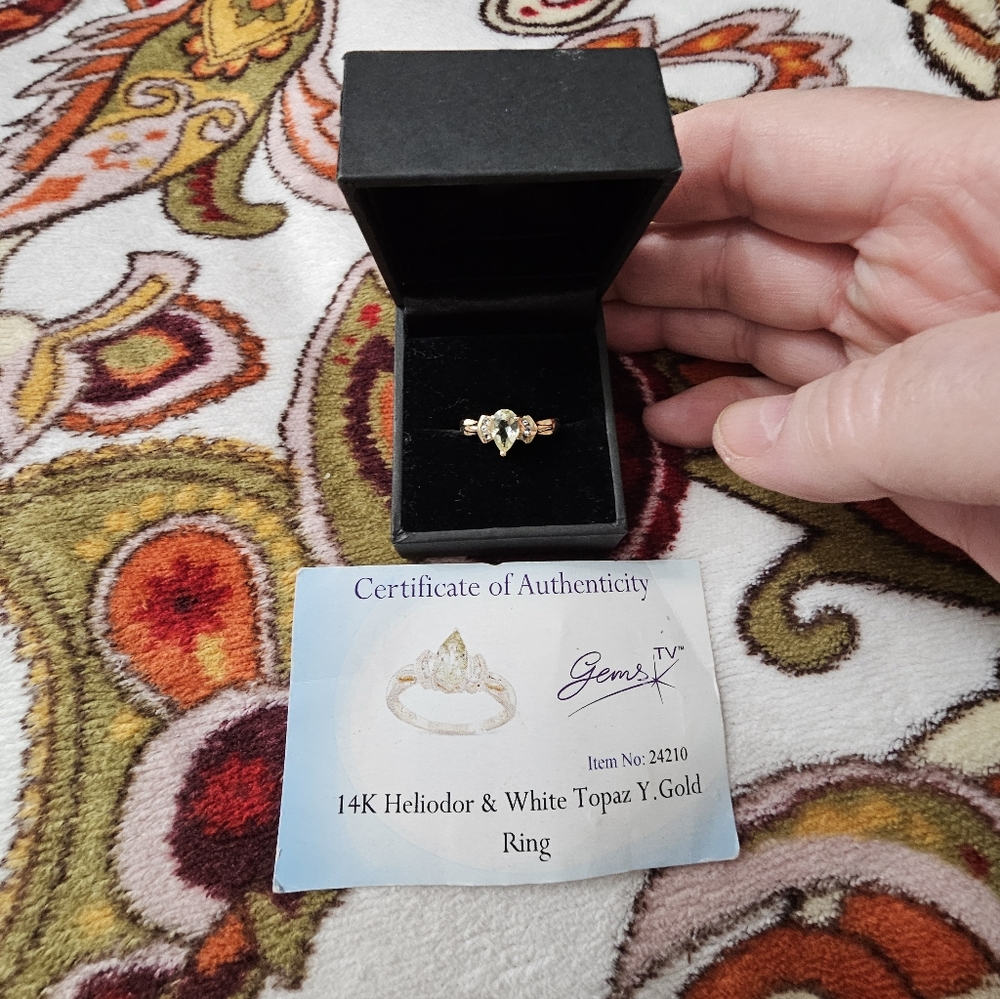 14K Heliodor & White Topaz Ring